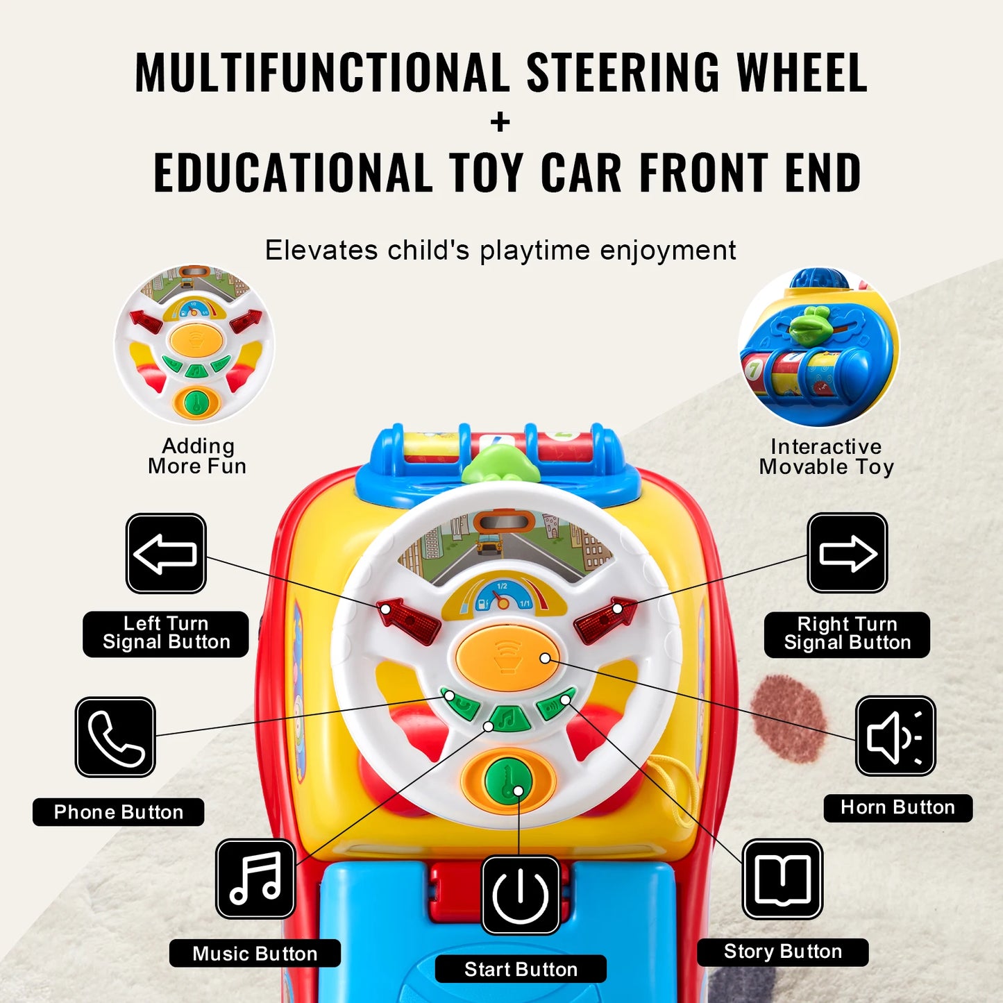 SucceBuy Toddler Ride On Push Car Sit To Stand Kids Toy With Music Steering