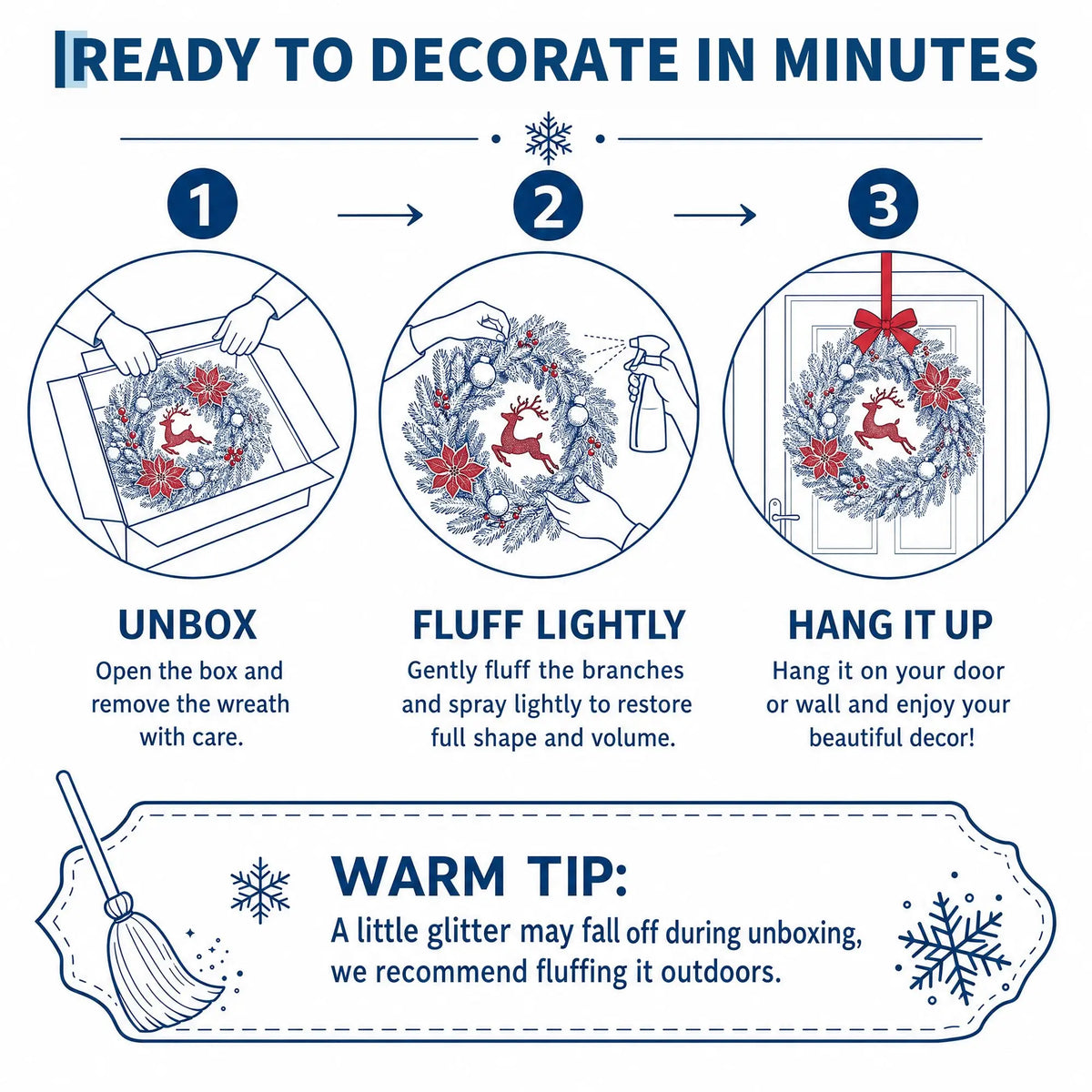 HiMISS Pre Lit Christmas Wreath With LED Lights And Timer
