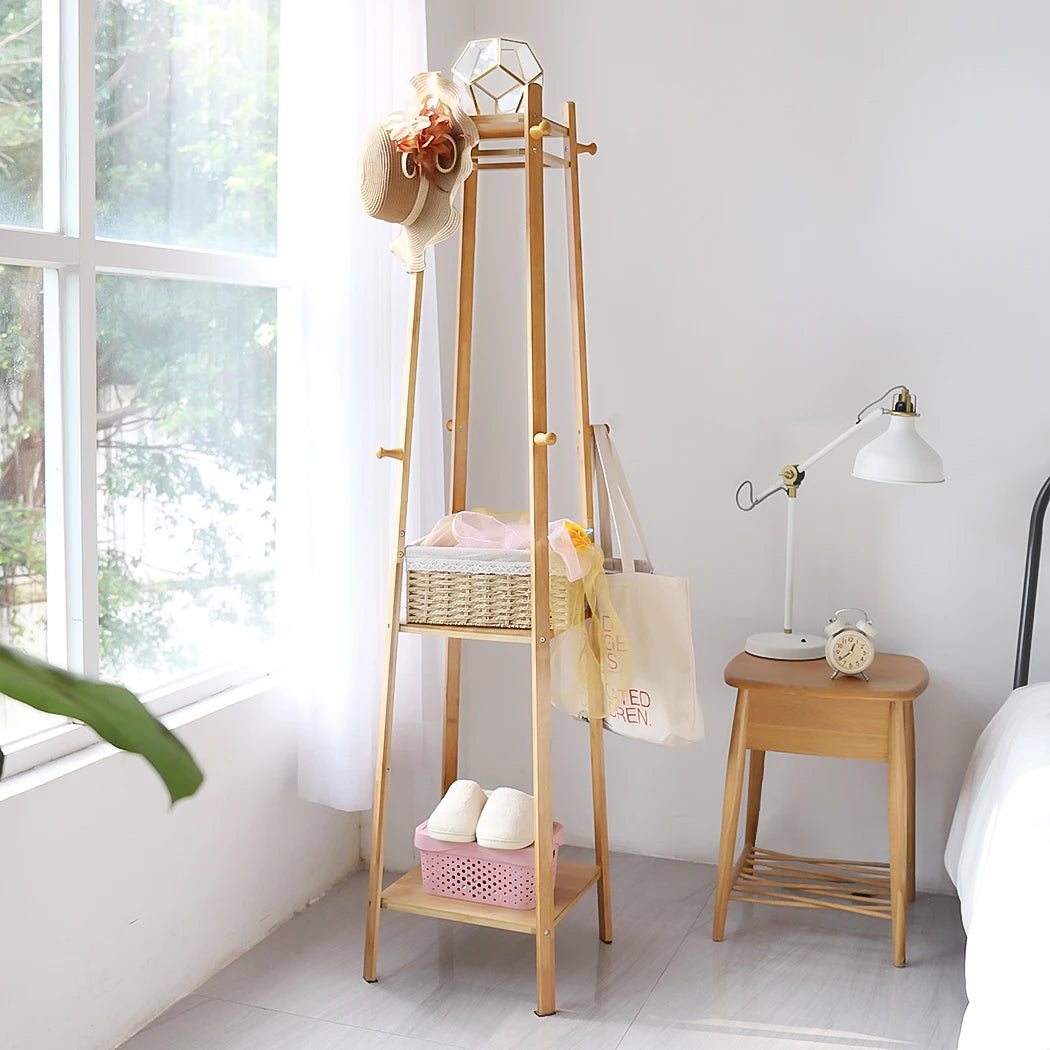 Wisfor Bamboo Standing Coat Rack Garment Stand Hall Tree