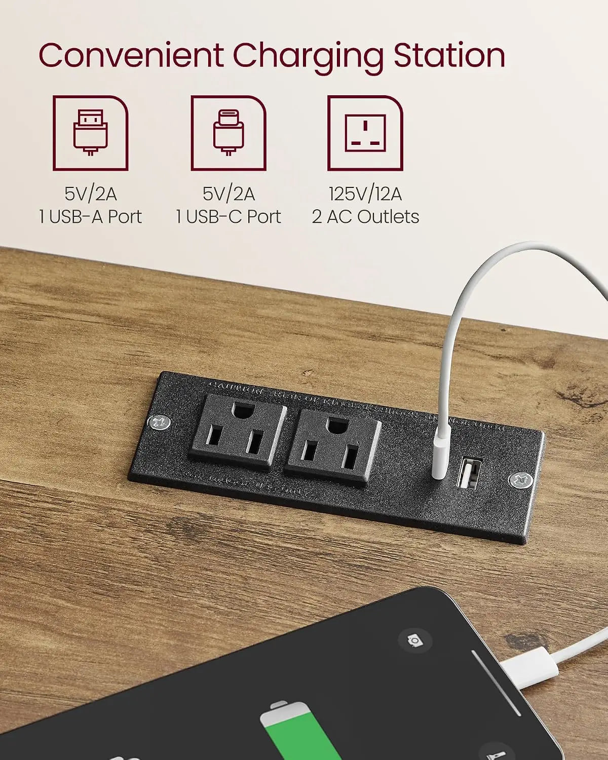 Farmhouse Nightstands With Charging Station Set of 2