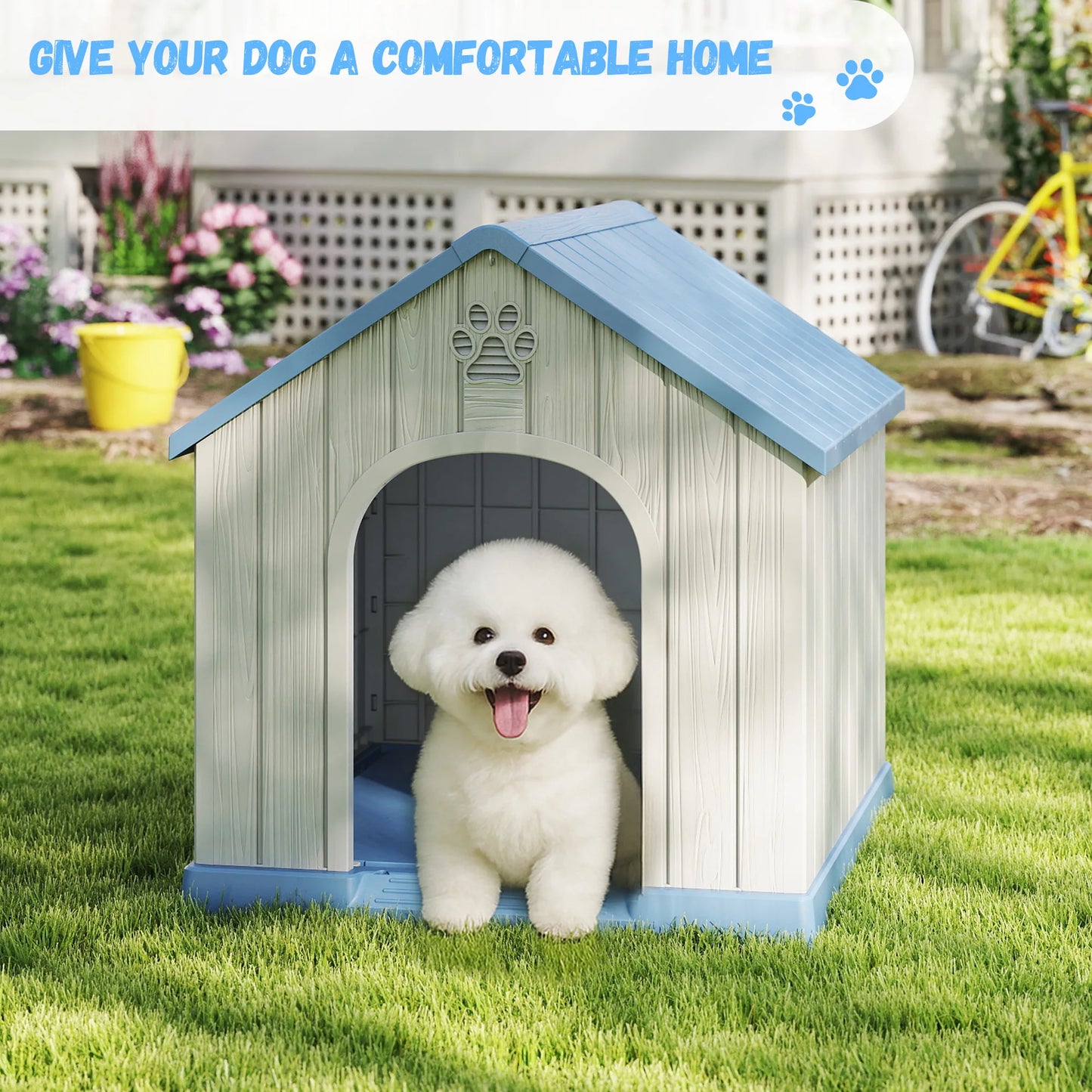 Weatherproof Plastic Dog House Indoor Outdoor Pet Shelter
