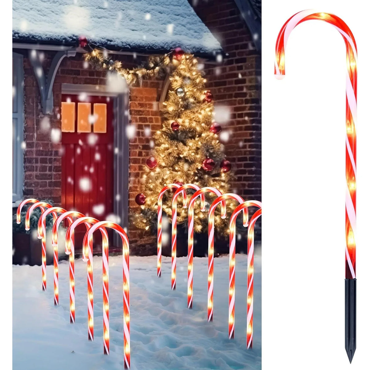 Joyfy Christmas Candy Cane Pathway Marker Lights for Outdoor Decor