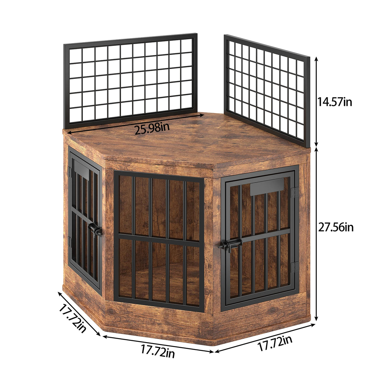 Wooden Corner Dog Crate Furniture Modern Indoor Dog Cage Decorative Pet House TV Stand for Medium and Large Sized Dogs Brown
