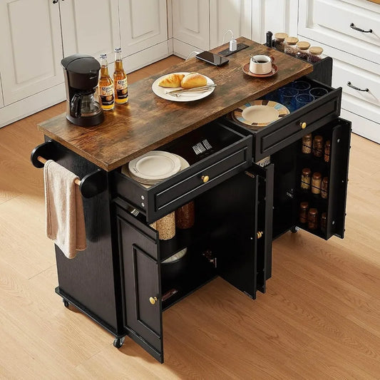 Mobile Kitchen Island With Power Outlet Spice Rack Towel Bar Storage