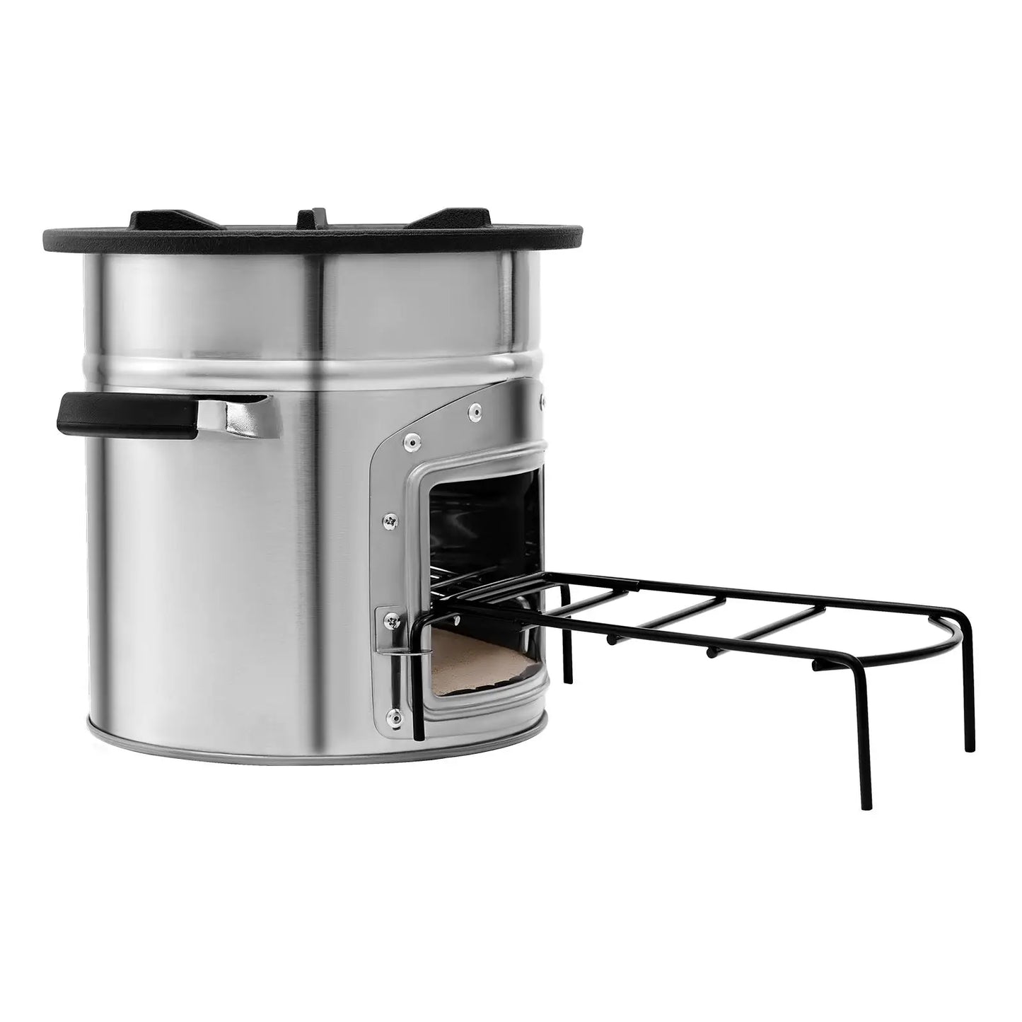 Camping Rocket Stove, Wood Burning Portable Rocket Stove with Carrying Bag for Backpacking, Stainless Steel, Single Door, Burn Wood, Twigs or Sticks for Outdoor Cooking, Backyard, Camp Cooking,Silver