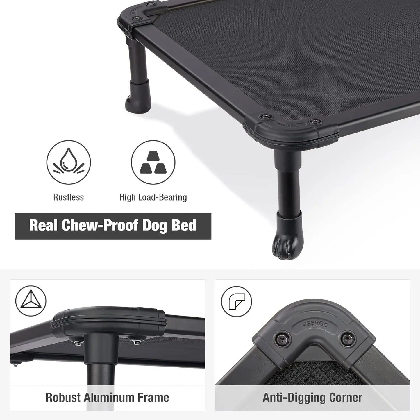 Elevated Chew Proof Dog Bed With Breathable Mesh For Outdoors