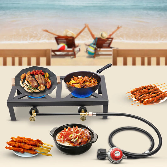 8000W Dual Burner Cast Iron Gas Camping Stove for Outdoors
