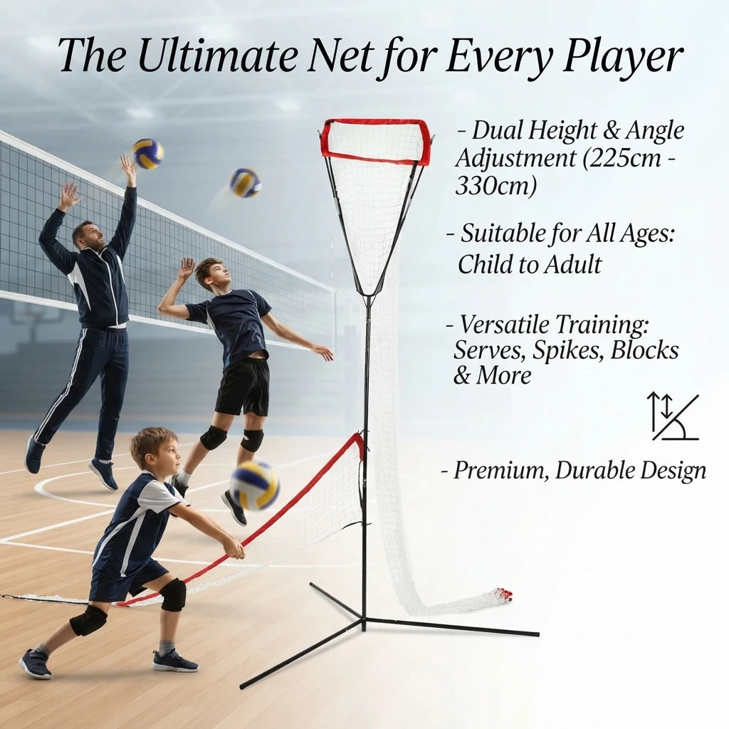 Volleyball Training Net Frame with Adjustable Height & Angle, 88.58-129.92in Portable Practice Net for Serving Passing Spiking, Red