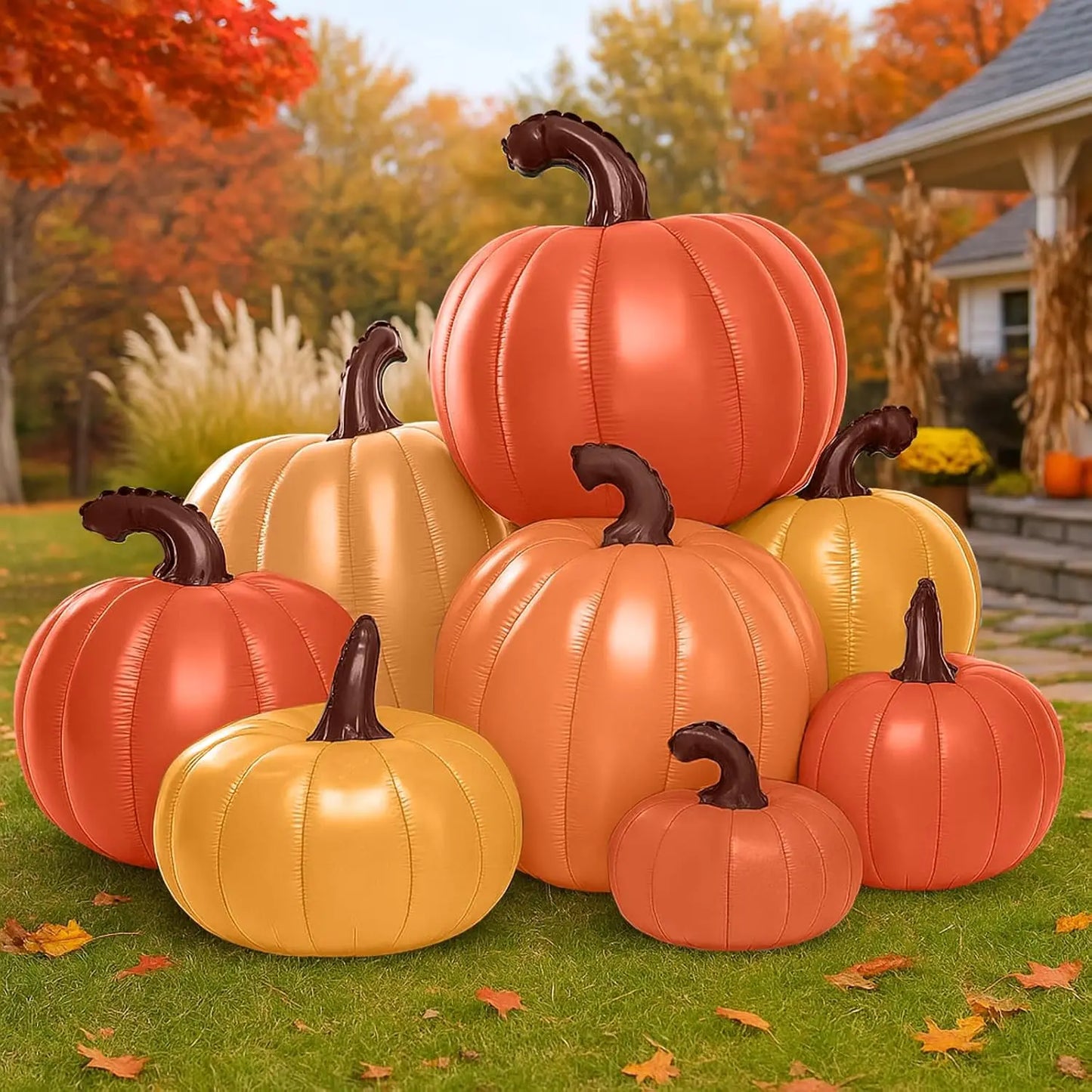 6 ft Tall Fall Thanksgiving Pumpkin Inflatable Decorations with Build-in LEDs Fall Harvest Stacked Pumpkin Blow up Outdoor Infla