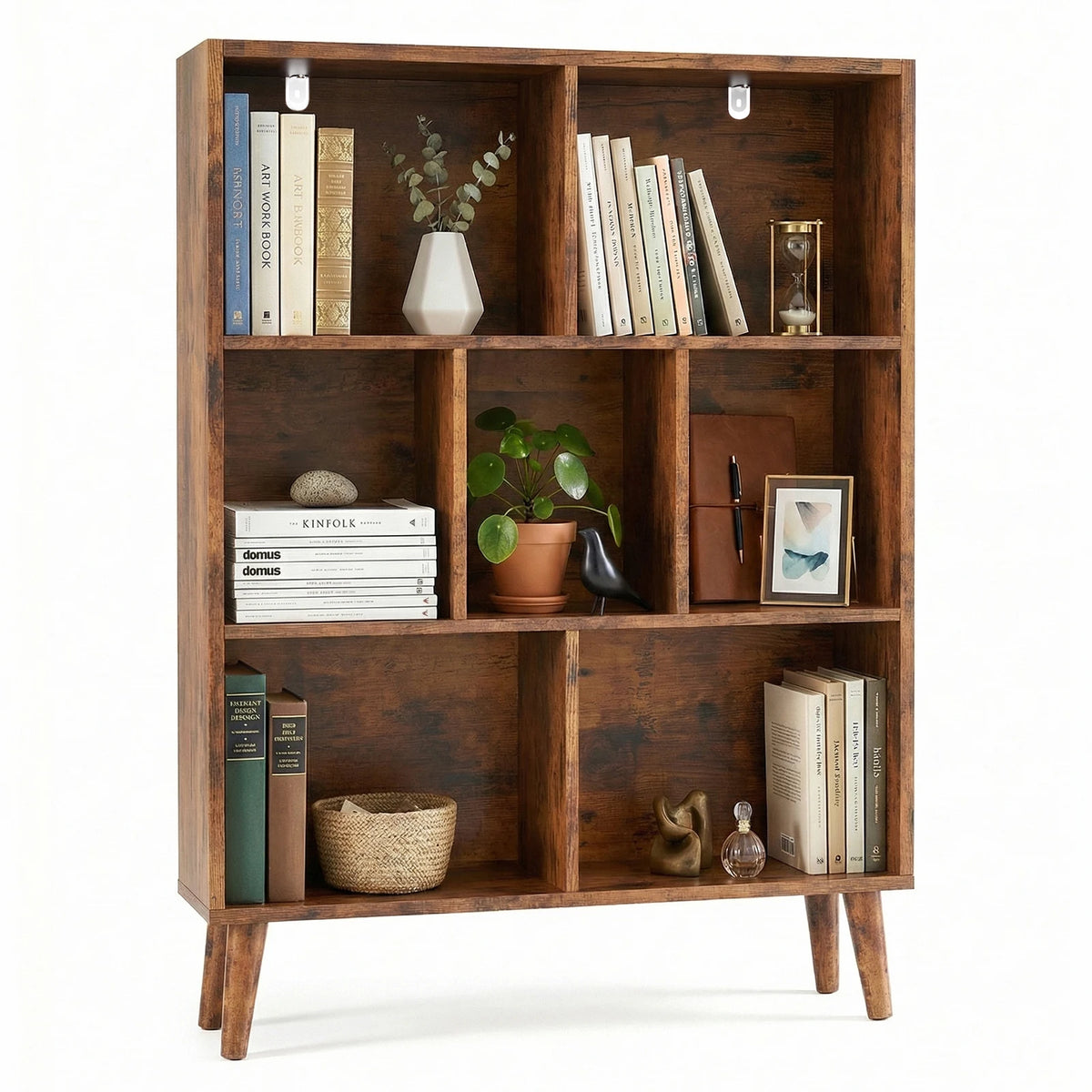 Sturdy Wooden Bookcase With Multiple Shelves For Home Storage
