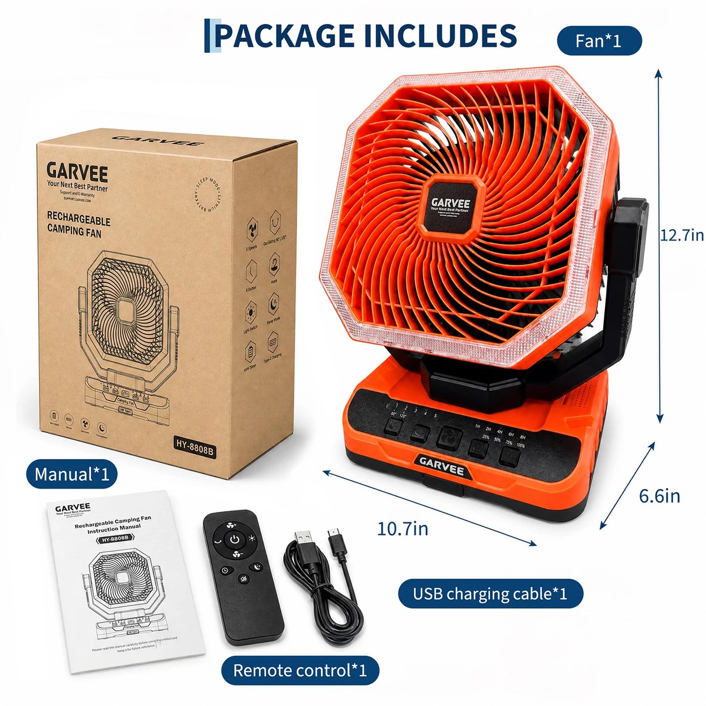 HiMISS Portable Camping Fan With Remote Timer And Led Light