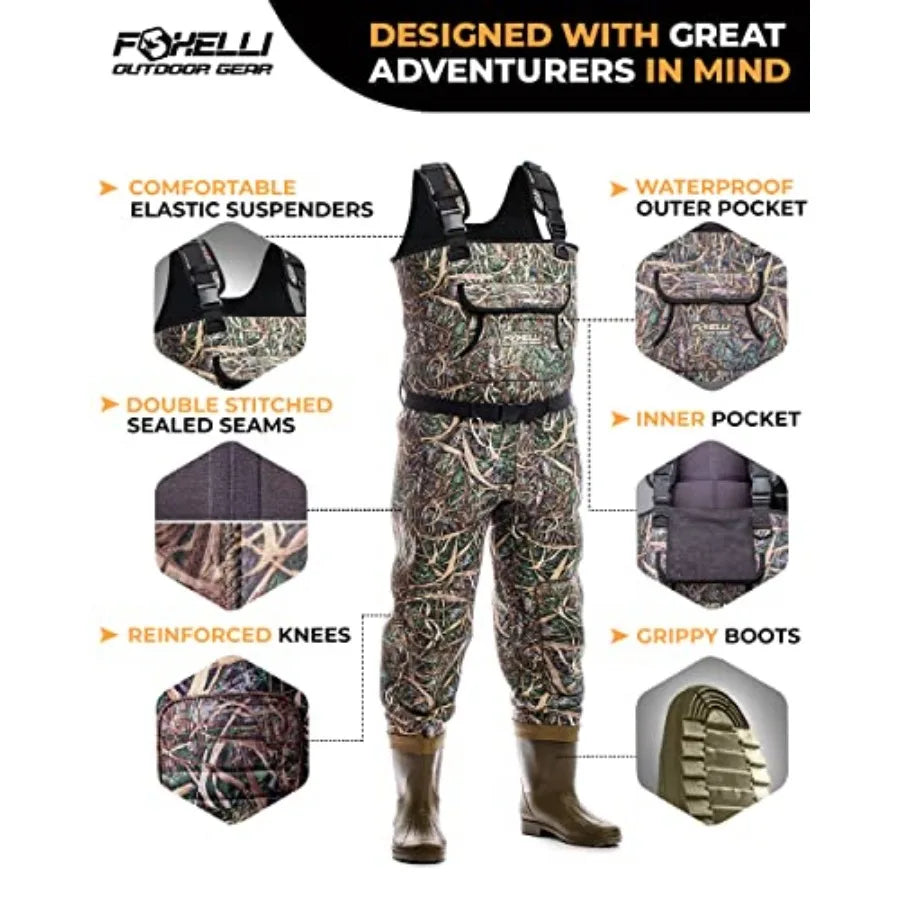 Chest Waders, Waterproof 4mm Neoprene Hunting and Fishing Waders for Men and Women with Boots