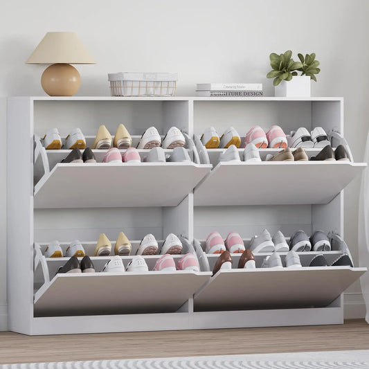 Shoe Cabinet With 4 Flip Drawers Freestanding Narrow Organizer
