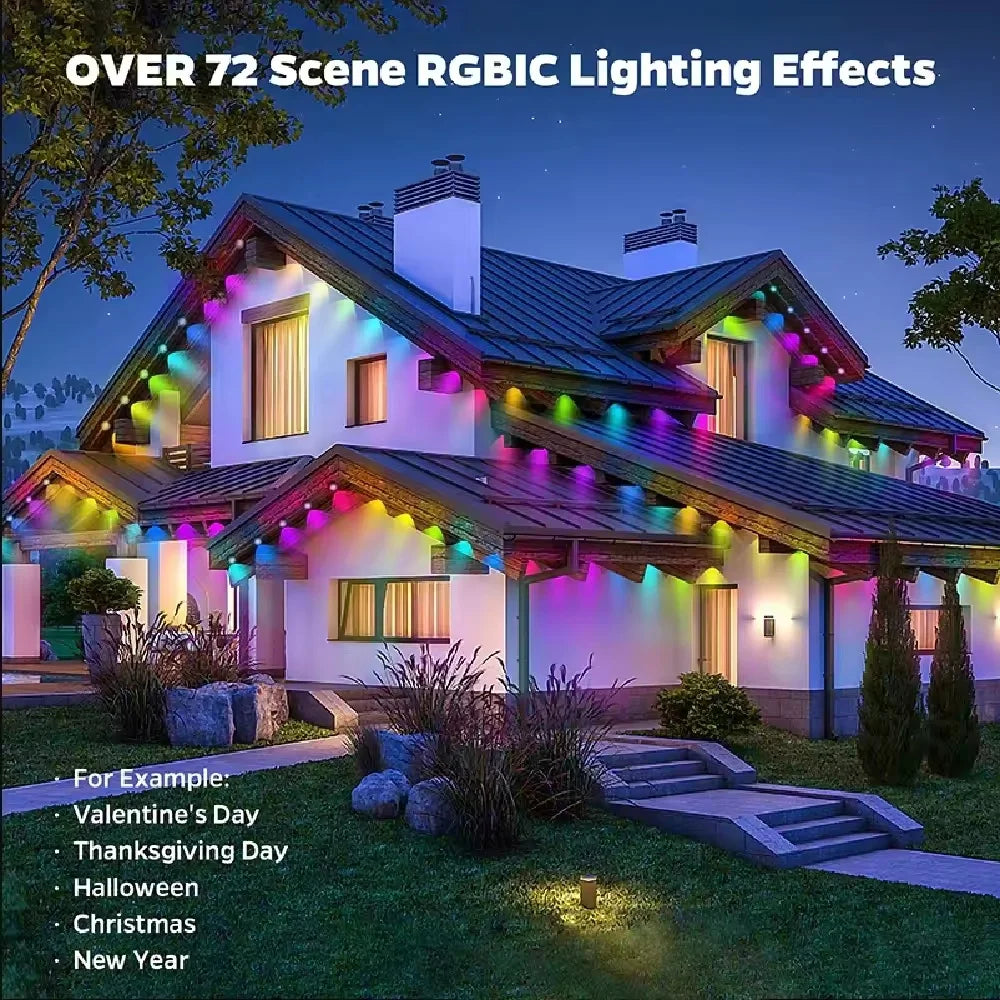 15M USB Permanent Outdoor Lights Smart RGBIC LED Eaves Lights with App/Remote Control Full House Flashing Lighting Christmas Decor