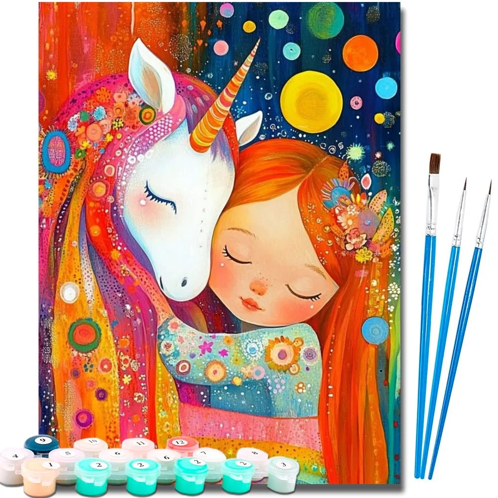 Cartoon Diy Art Paint By Numbers For Kids Unicorn and Girl Craft Kit HandPainted On Canvas Valentines Gift Home Decor