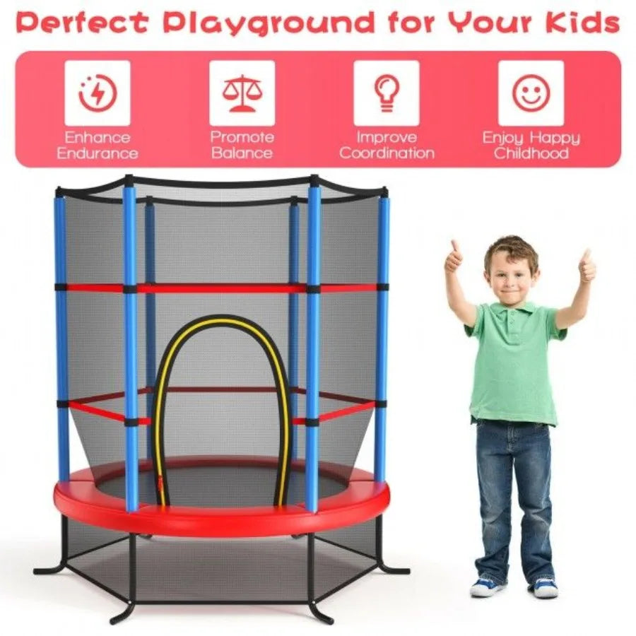 55 Inch Recreational Trampoline Bouncing Jumping Mat with Enclosure Net