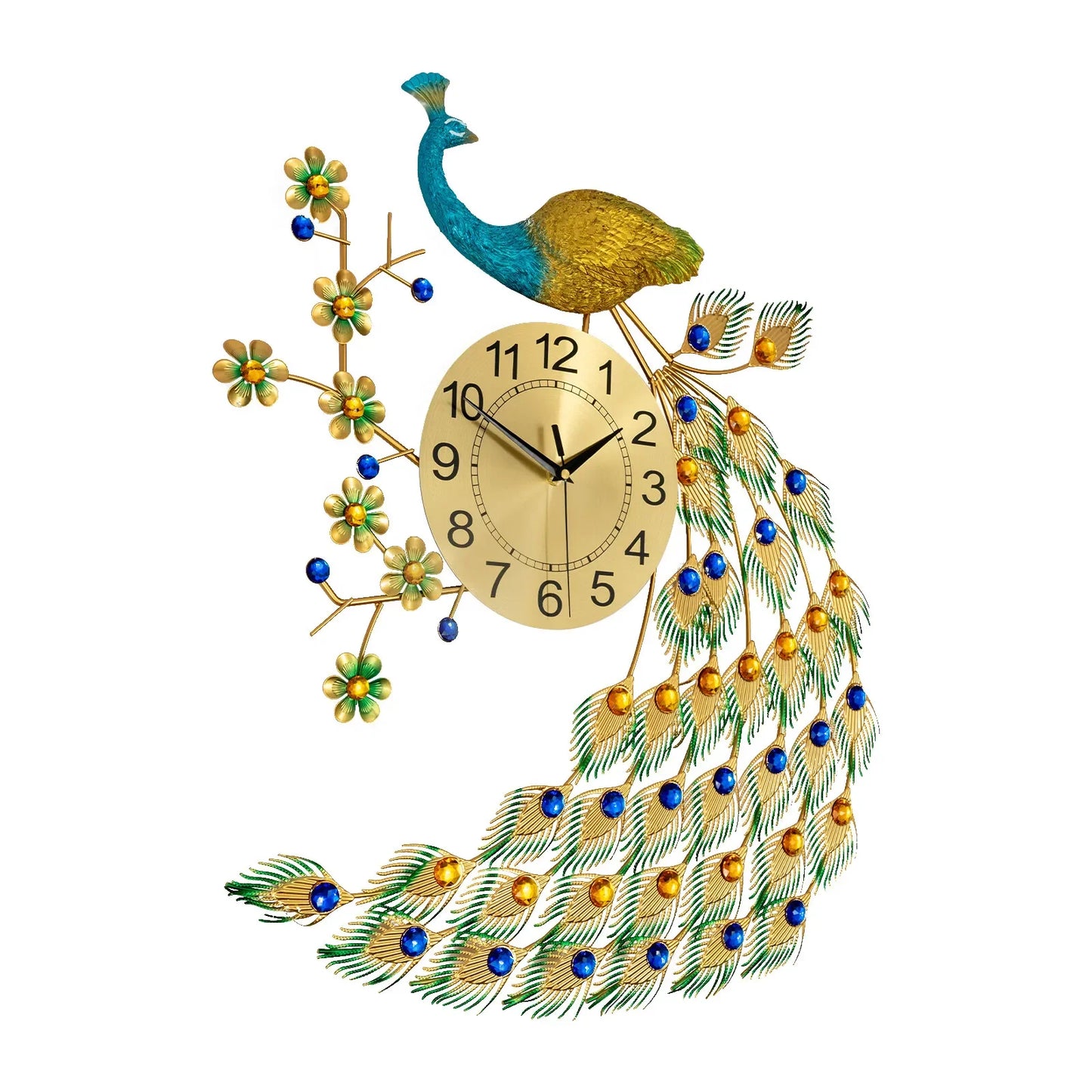 Peacock Inspired Metal Wall Clock 3D Living Room Decor Gift