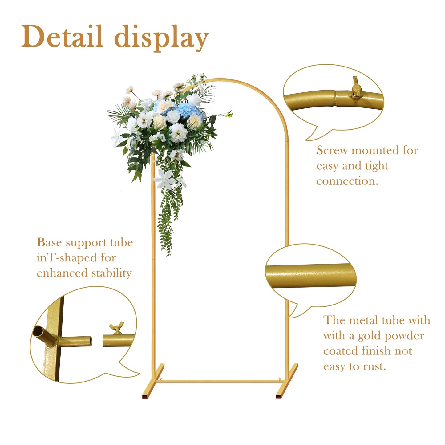 Arch Backdrop Stand, Set of 3 Gold Metal Arch Stand Wedding Arch Frame Square Balloon Arch Stand for Birthday Party Baby Shower