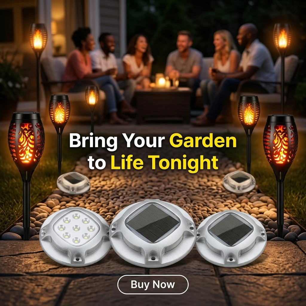 Solar Outdoor Torch And LED Ground Lights For Garden Pathways