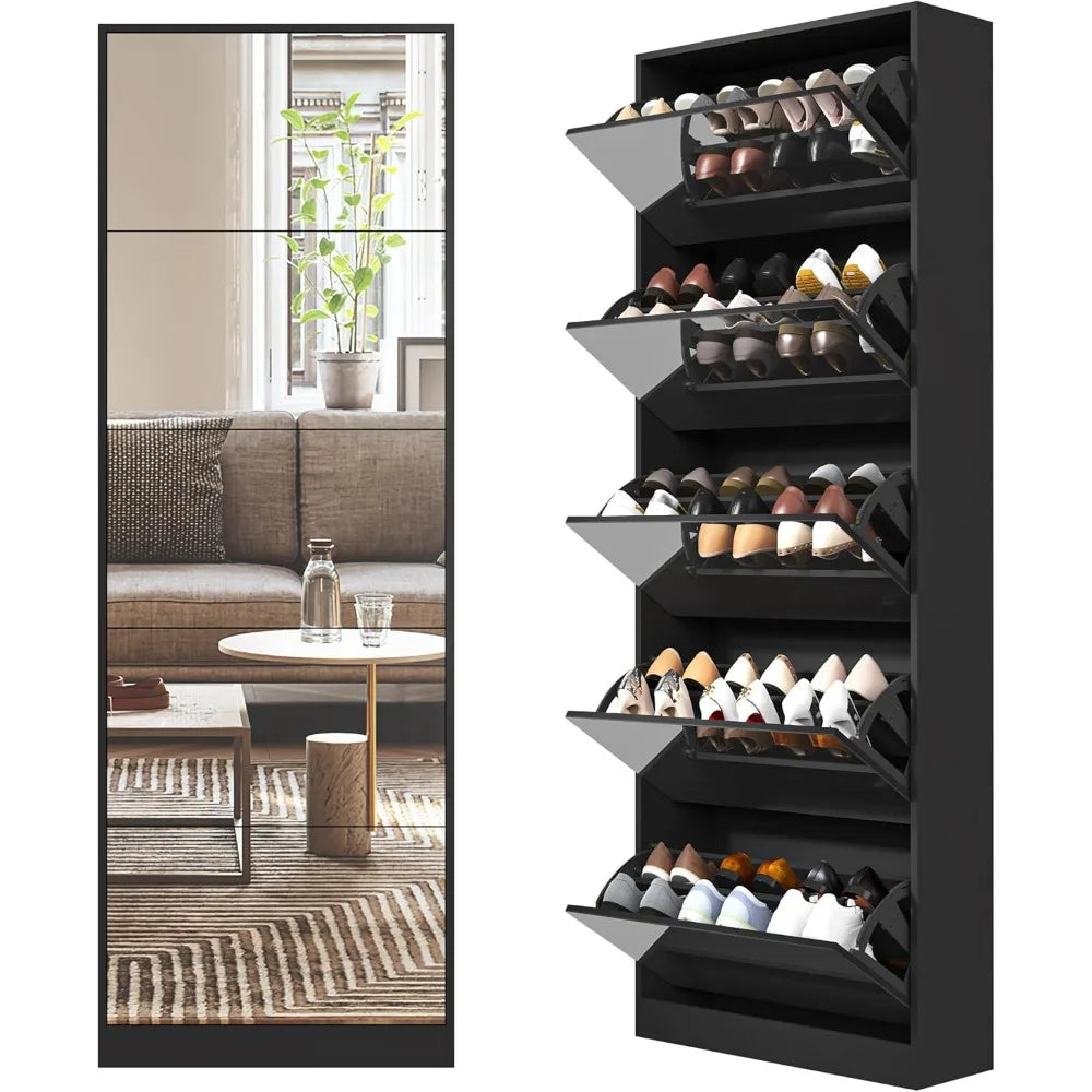 Shoe Storage Cabinet With Full Length Mirror 30 Pair Free Standing Organizer