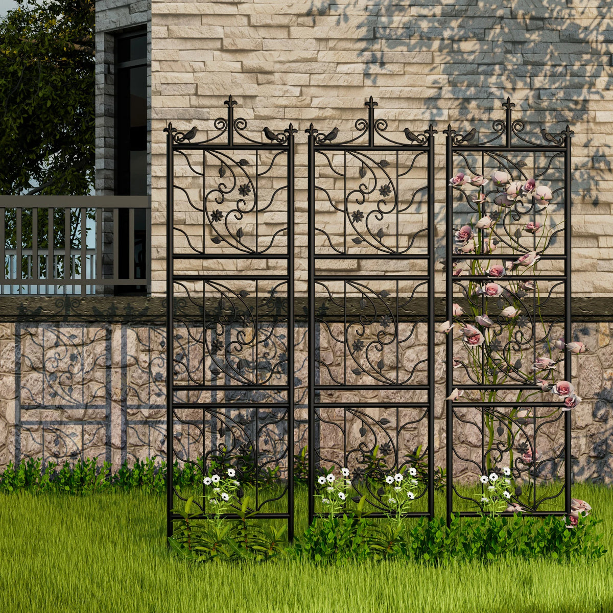 Decorative Metal Garden Trellis Panel for Climbing Plants and Flowers