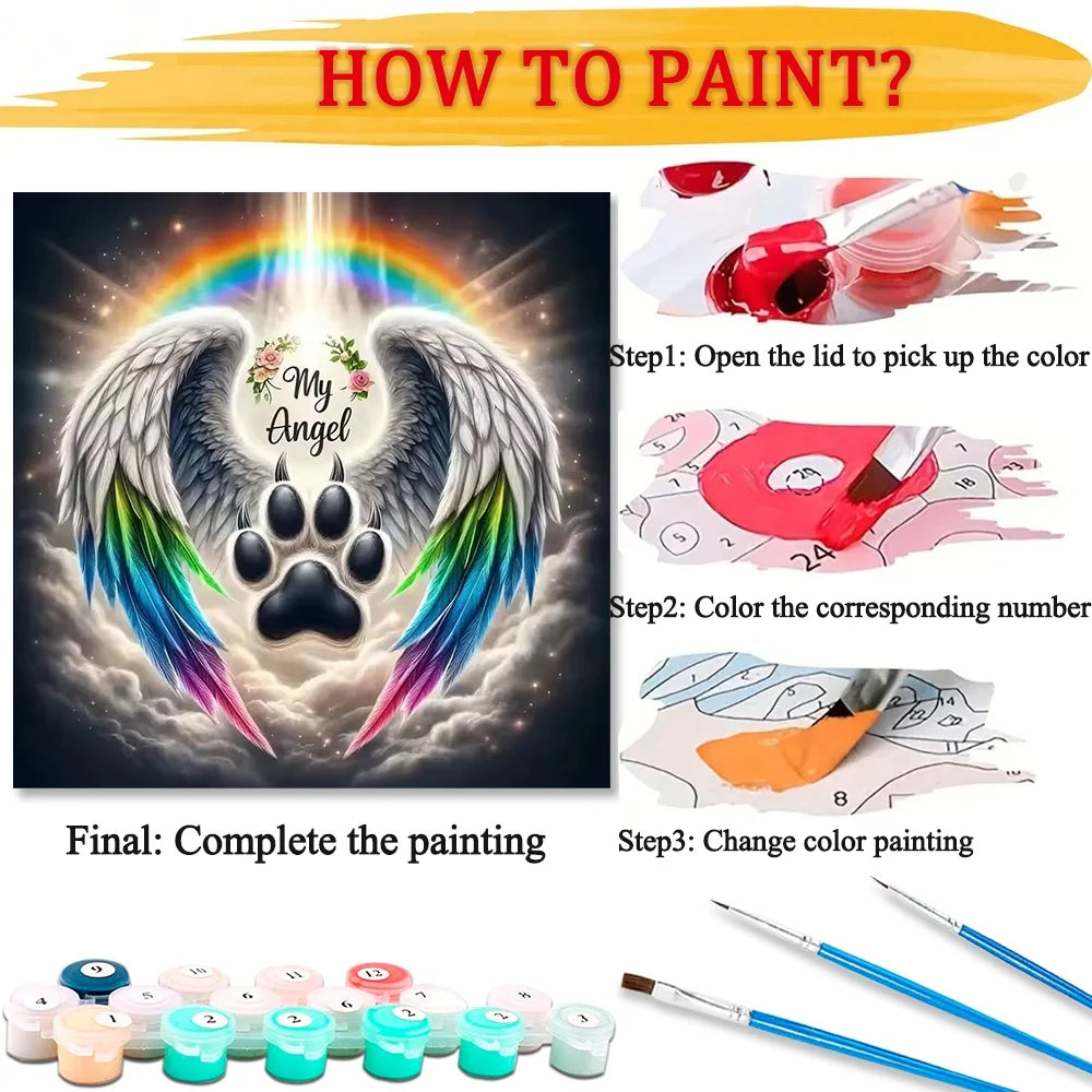 Wings Paint By Numbers For Adult My Angel Paws Diy Art Craft Kit HandPainted On Canvas Valentines Gift Home Decor Wall Art