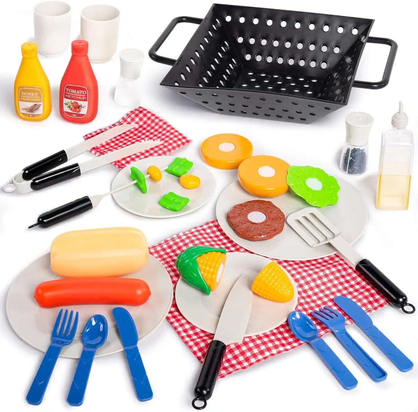 Joyfy 34 Piece Kitchen Toy Set Barbecue Grill for Kids