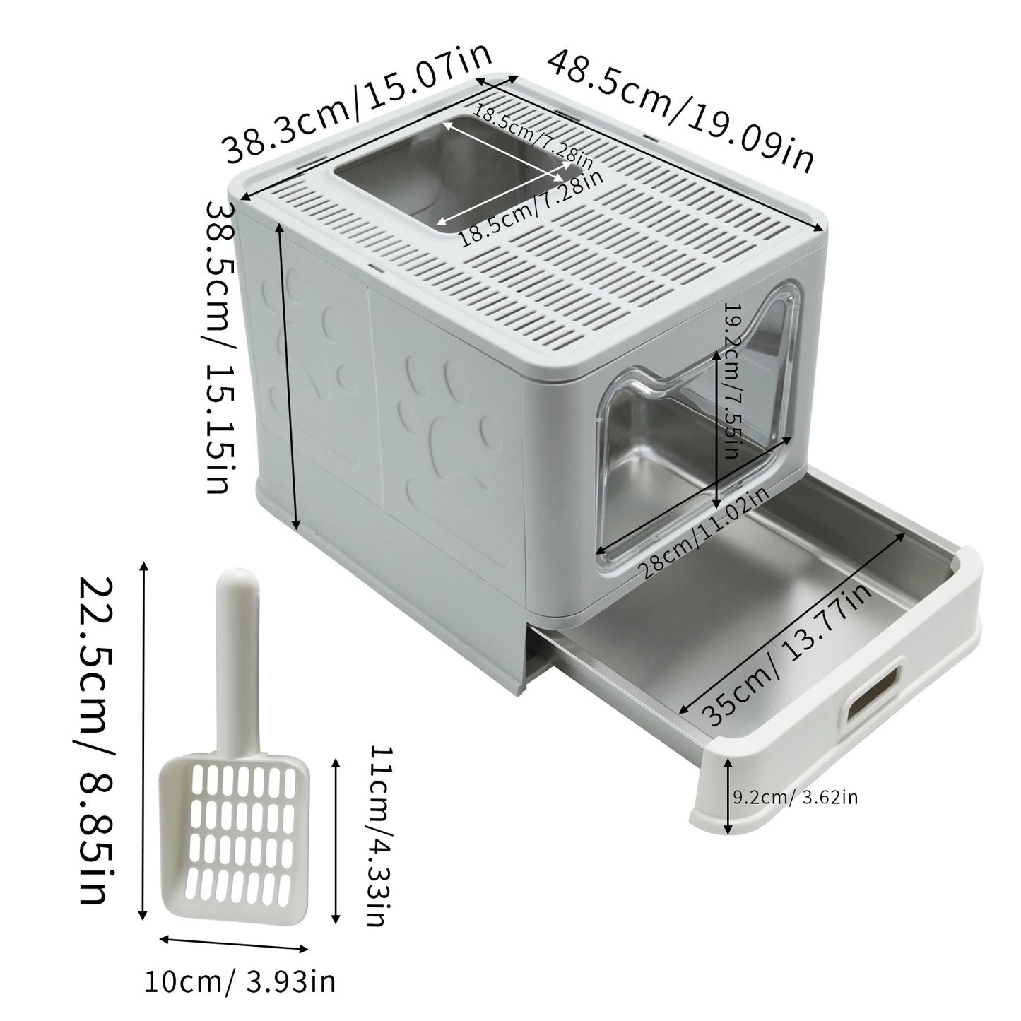 Totally Enclosed Cat Litter Box With Front Entry And Scoop