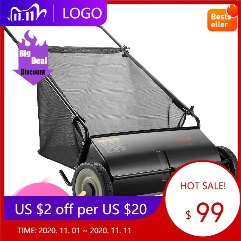 Wide Lawn Sweeper for Leaf and Grass Collection Durable Steel