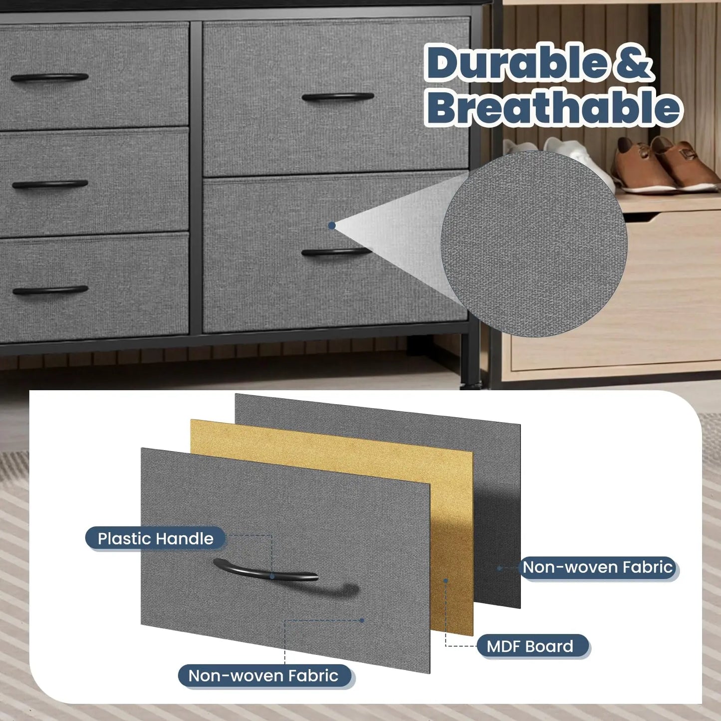 JHK Five Drawer Dresser With Metal Frame For Living Room
