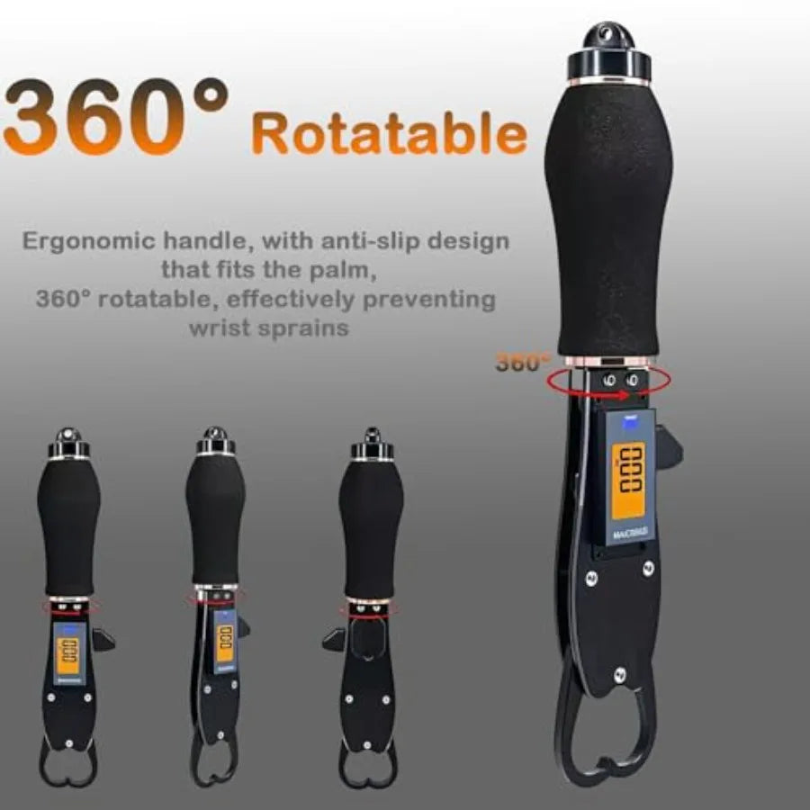 Fishing lip gripper for easy catch release, aluminum alloy, black, 360 swivel non-slip handle, scale up to 25kg/55lb