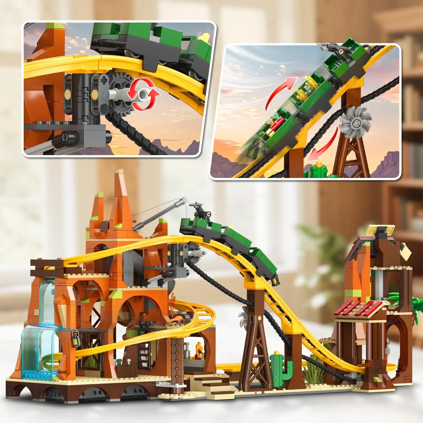 HOGOKIDS Western Roller Coaster Building Set Mine Train Playset
