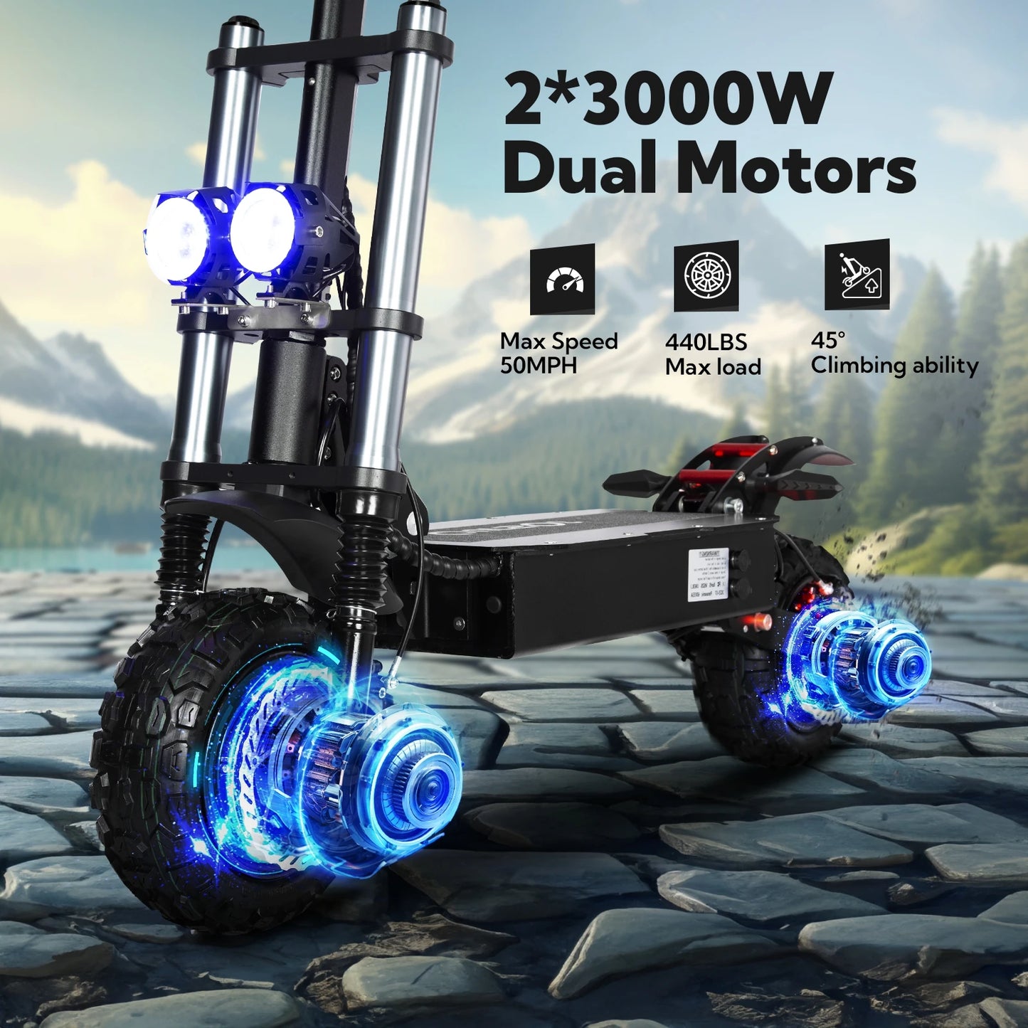 6000W Dual Motor Folding Electric Scooter With Seat And Hydraulics