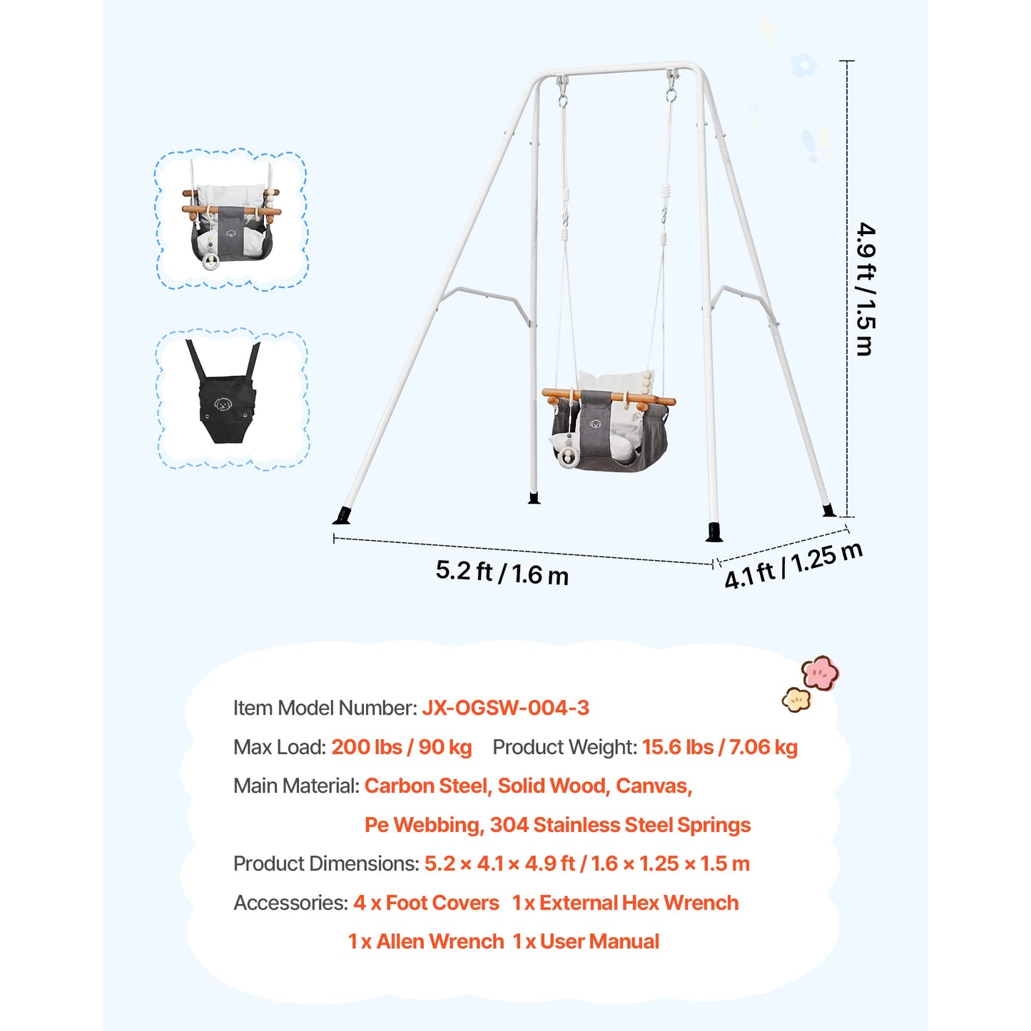 SucceBuy 2-In-1 Toddler Swing&Jumper Soft Foldable A-Frame Metal Stand Heavy Duty Thick Ropes Easy Install Store Indoor/Outdoor