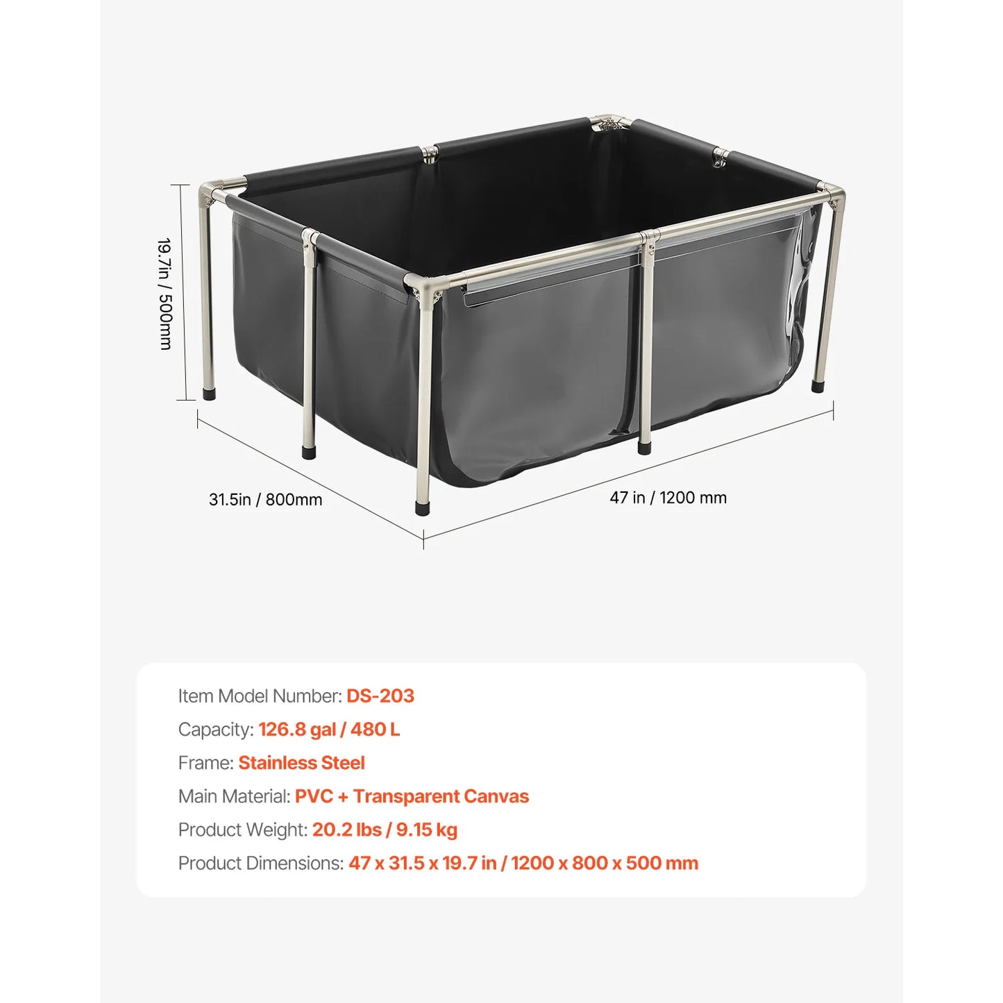 Canvas Koi Pond Above Ground Tank With Clear Viewing Panel For Goldfish