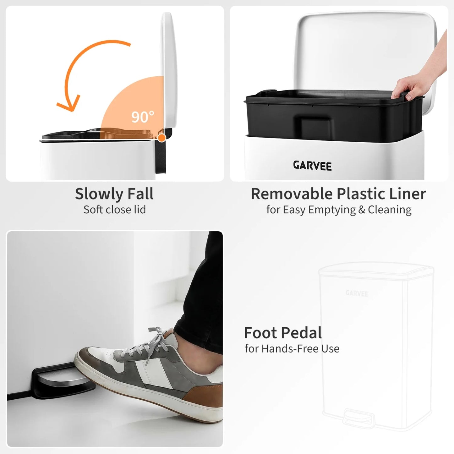 HiMISS Stainless Steel Step On Trash Can With Soft Close