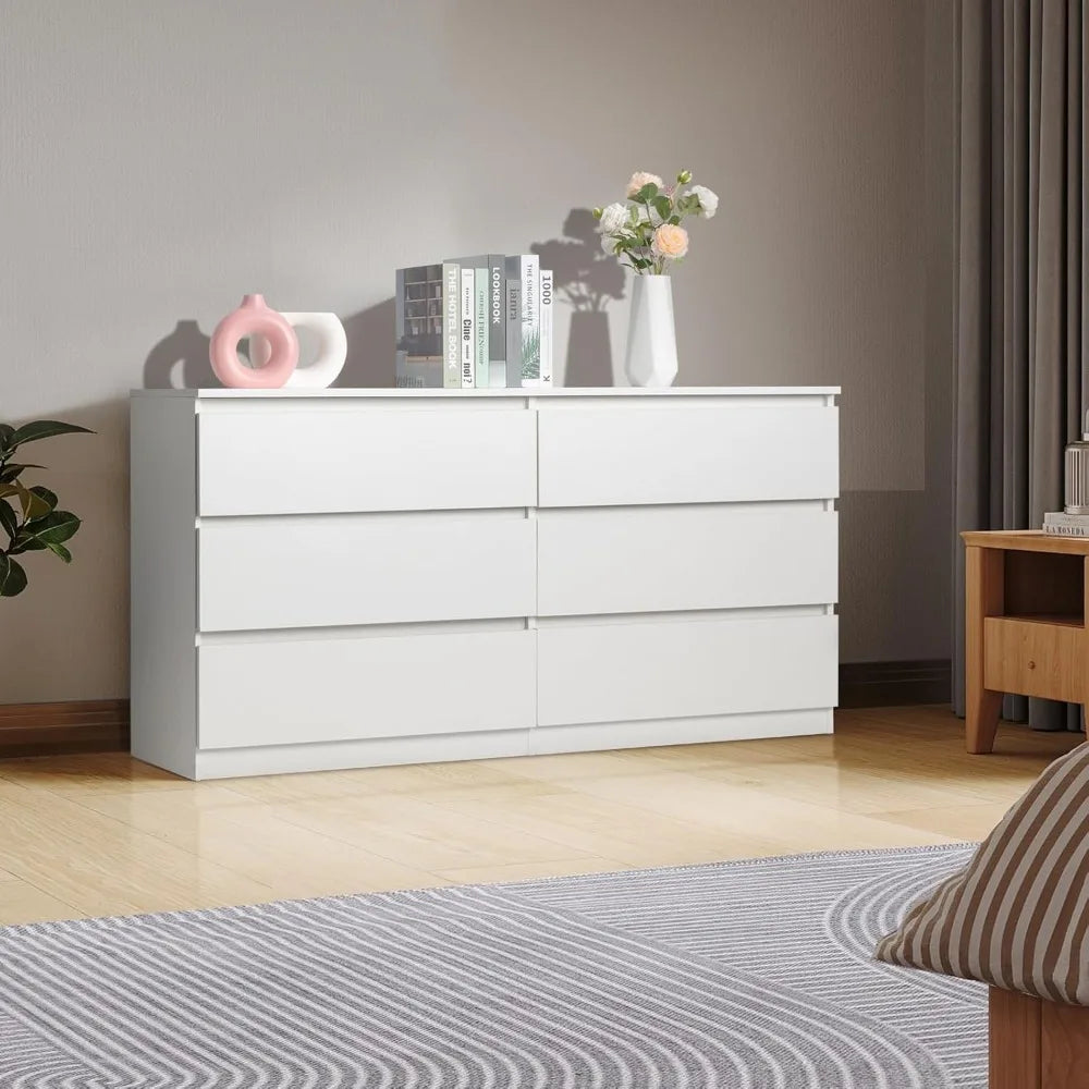 Modern Wood Dresser With Six Drawers And Anti Tipping Device