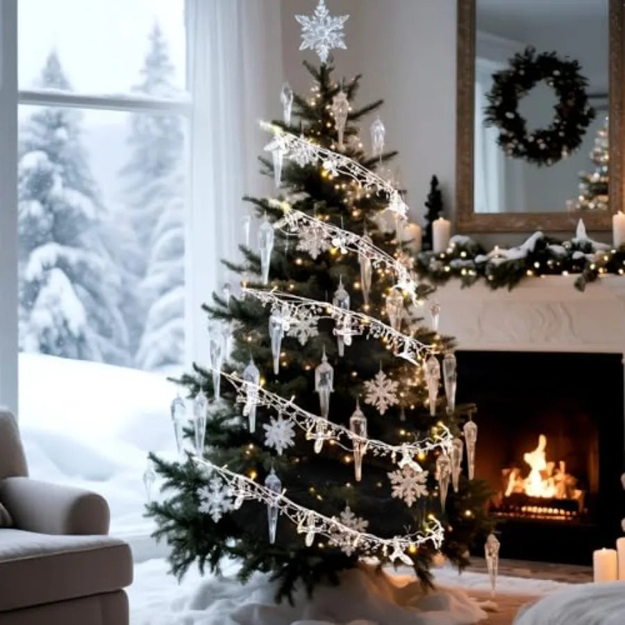 Crystal Christmas Tree Decor Acrylic Crystal LED Fairy Garland Strands with Acrylic Hummingbird Iron Wire 90 Waterdrop Beads Su