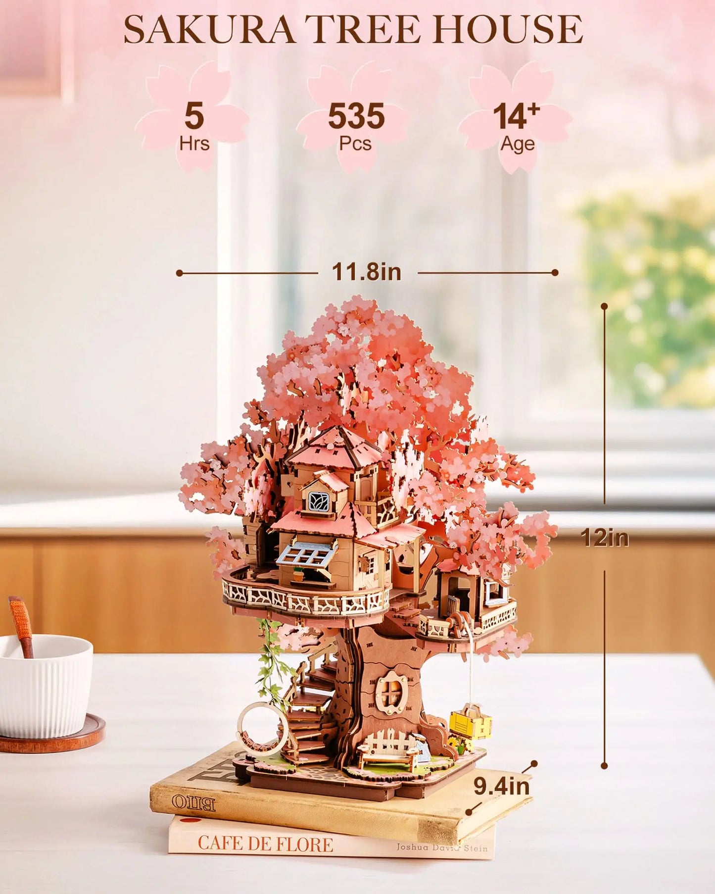 Robotime Rolife Sakura Tree House 3D Wooden Puzzle Kit With Swing