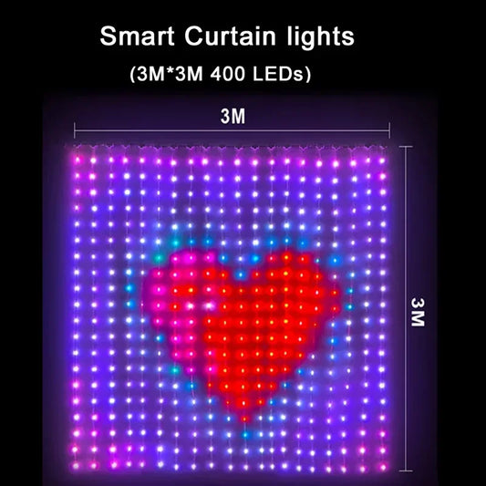 RGB Curtain String Lights Music Sync Text Display Fairy Light App Controlled DIY Christmas Curtain Light Wall Room Decor 3M