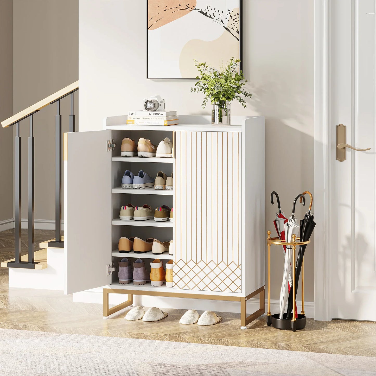 Tribesigns 5 Tier Shoe Cabinet With Doors