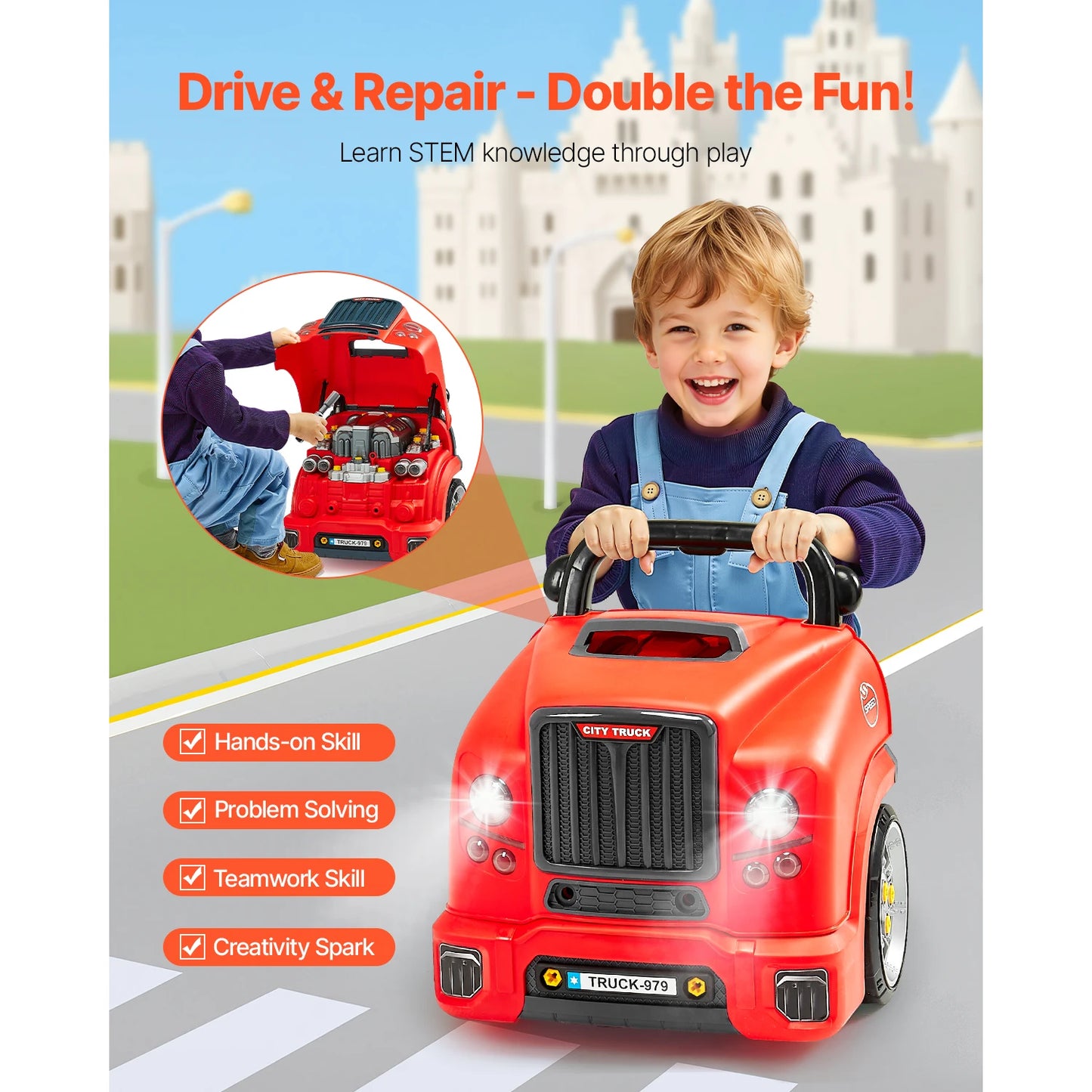 SucceBuy Kids Mechanic Car Repair Set With Removable Parts 60-Piece