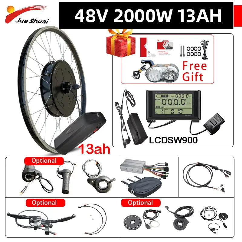 Jueshuai 48V 500W Ebike Conversion Kit Brushless Hub Motor Battery