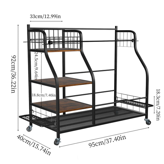 Metal Rolling Three Tier Golf Bag Storage Shelf Rack
