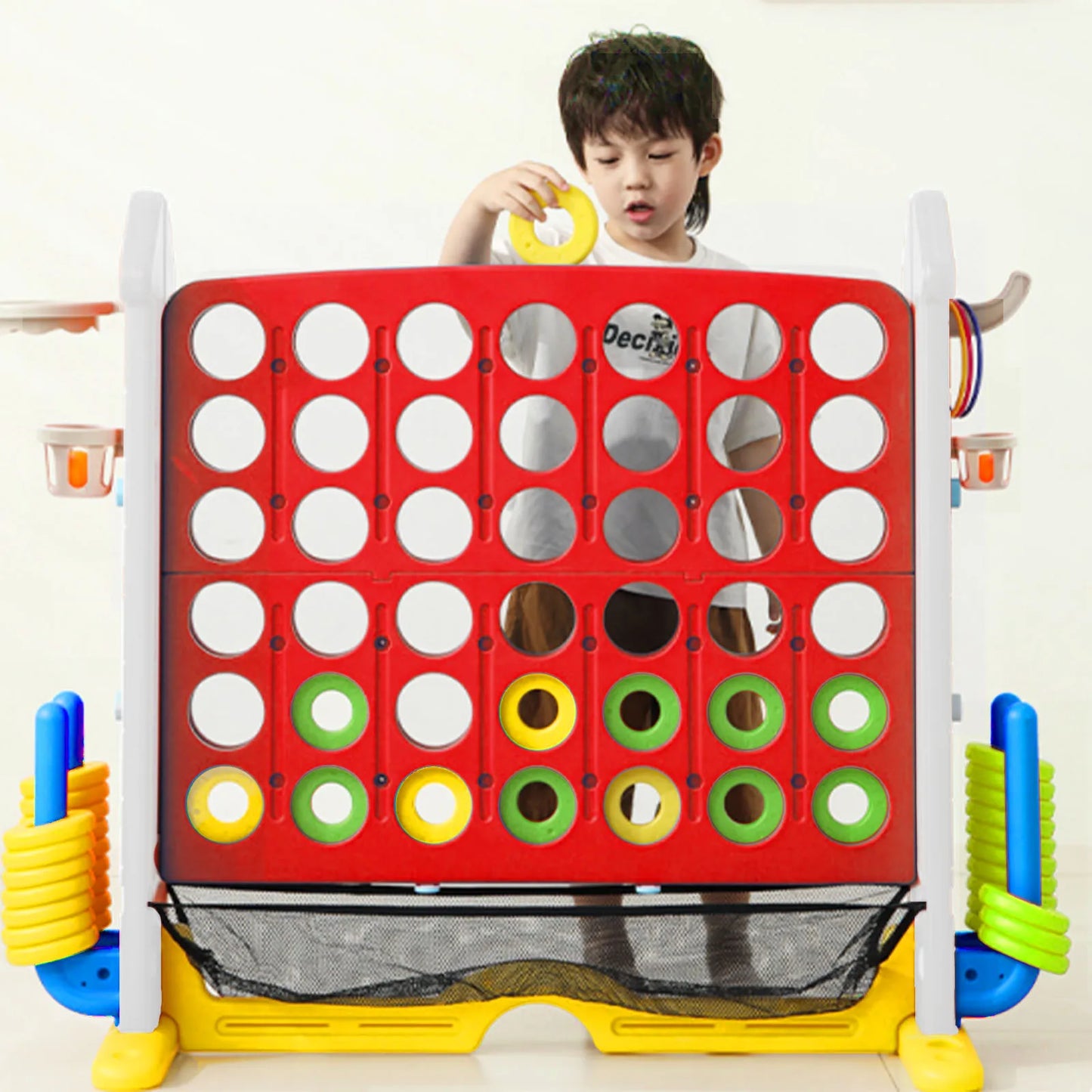 Giant Connect Four Game Set - Height-Adjustable Giant Yard Game, 4-Row Large Floor Connect 4 Game for Backyard & Patio, Family O