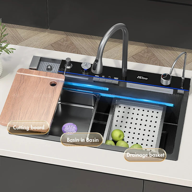 MYQualife 304 Stainless Steel Waterfall Kitchen Sink With Soap Dispenser