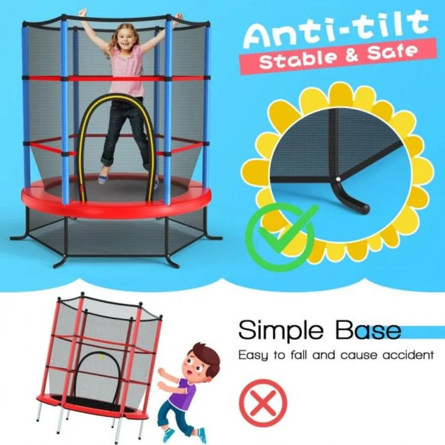 55 Inch Recreational Trampoline Bouncing Jumping Mat with Enclosure Net