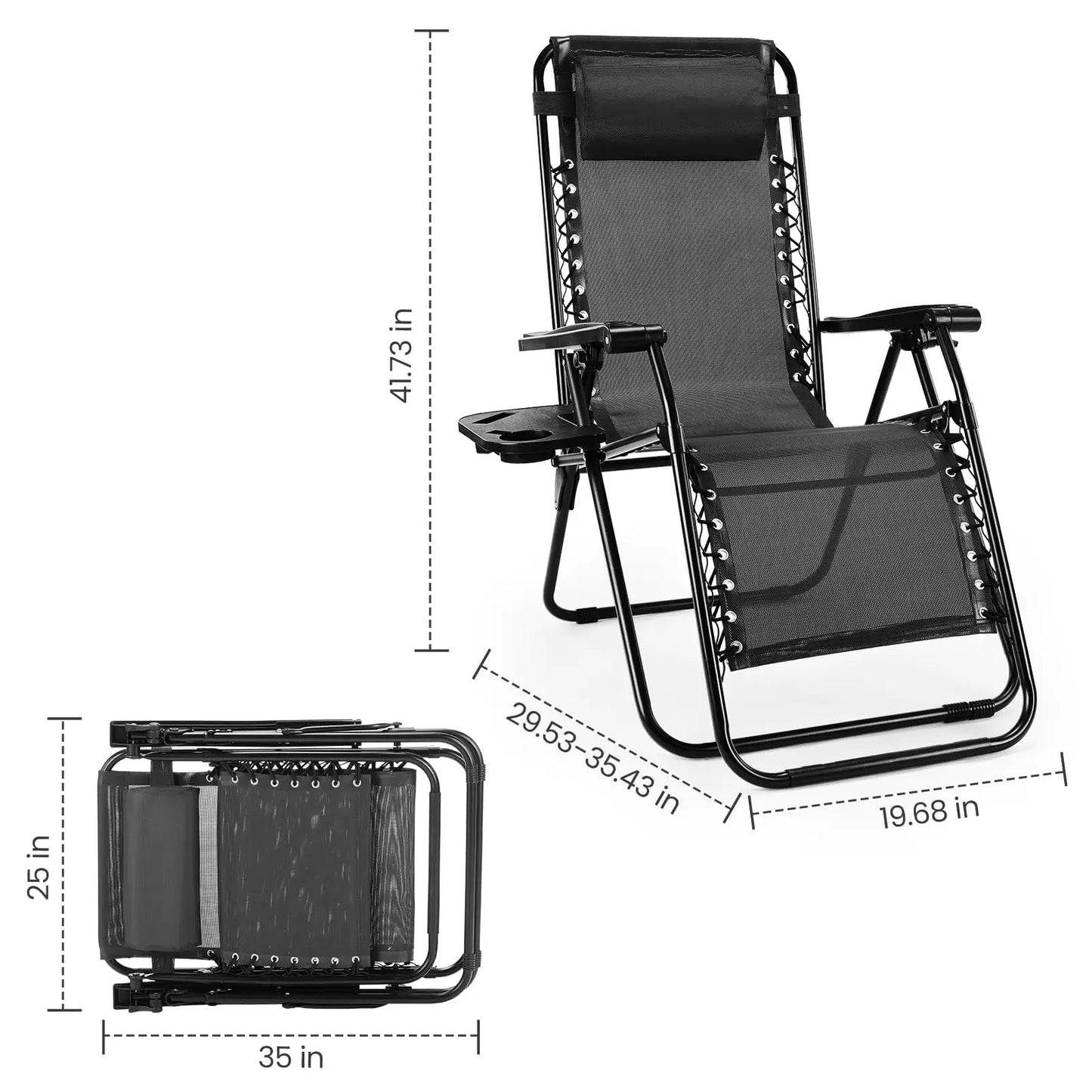 JHK Zero Gravity Portable Sun Lounger With Cup Holder