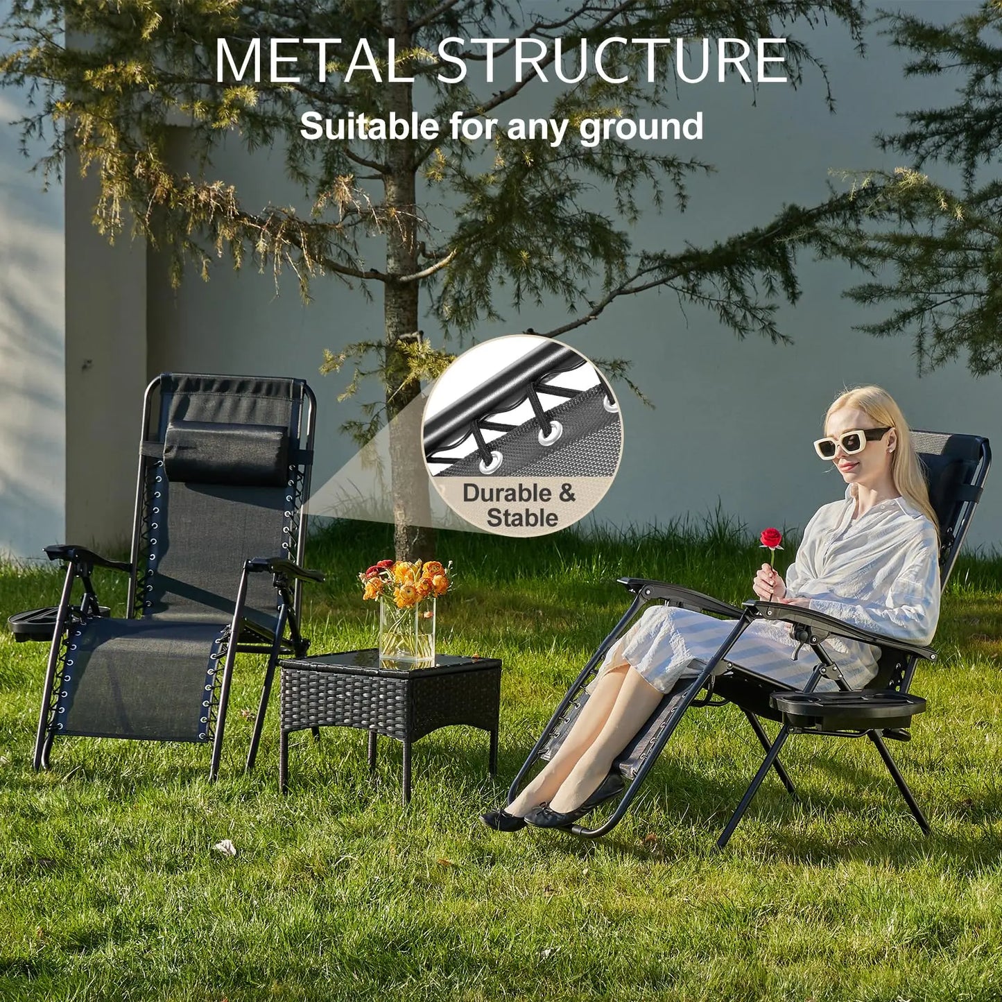 JHK Zero Gravity Portable Sun Lounger With Cup Holder