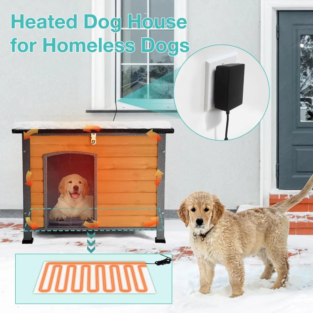 Outdoor Heated Dog House With AntiChew Iron Frame Temperature Control